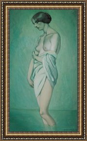 Cold Framed Paintings - Bather In Profile Effect Of Green And Pink by Felix Edouard Vallotton