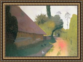 Edouard Framed Prints - The Barn with the Great Thatched Roof by Felix Edouard Vallotton