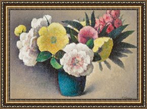 Still Life Framed Prints - Still Life With Flowers by Felix Elie Tobeen