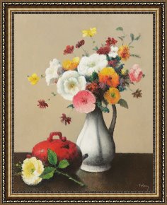 Vase Framed Prints - White Vase And Red Box by Felix Elie Tobeen