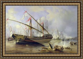 The Battle of Bannockburn Framed Paintings - The Battle of Grengham on 27th July 1720 by Ferdinand Victor Perrot