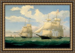 Boar Lane Framed Prints - The Ships Winged Arrow And Southern Cross in Boston Harbor by Fitz Henry Lane