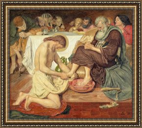 Jesus Healing The Leper Framed Prints - Jesus Washing Peter's Feet by Ford Madox Brown