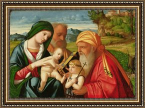 Holy Family with The Infant Saint John The Baptist And Saint Francis Framed Paintings - Holy Family with St. Simeon and John the Baptist by Francesco Rizzi da Santacroce
