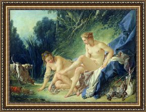 Bath Pastels Framed Paintings - Diana getting out of her bath by Francois Boucher
