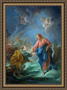 Water Framed Paintings - Saint Peter Invited to Walk on the Water by Francois Boucher