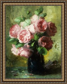 Vase Framed Prints - Pink Roses In A Vase by Frans Mortelmans