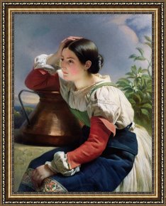 Young Framed Prints - Young Italian at the Well by Franz Xaver Winterhalter