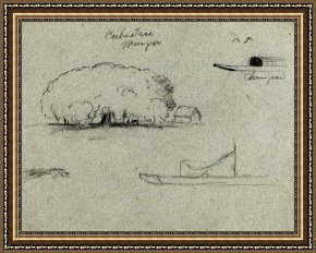 Tree Framed Prints - Ceiba Tree at Mompos, Champan Canoe, Trees, And a Partial Boat, Rio Magdelena, Colombia by Frederic Edwin Church