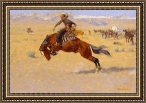 Cold Framed Paintings - A Cold Morning On The Range by Frederic Remington