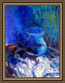 Flowers in a Blue Vase Framed Prints - Blue Vase by Frederick Luff