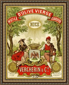 Oil Framed Prints - Label For Vercherin Extra Virgin Olive Oil by French School