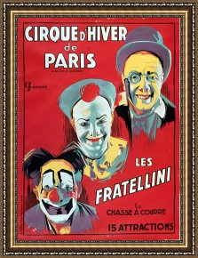 Performer Framed Prints - Poster advertising the Fratellini Clowns by French School