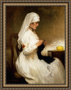 Red Elisabeth Riverbank Berlin Framed Paintings - Portrait of a Nurse from the Red Cross by Gabriel Emile Niscolet
