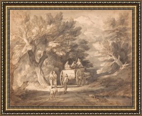 Boar Lane Framed Prints - Wooded Landscape with Country Cart And Figures Walking Down a Lane by Gainsborough, Thomas