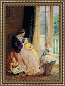 Mr And Mrs a Mosselman And Their Two Daughters Framed Paintings - Mrs Hicks Mary Rosa And Elgar by George Elgar Hicks