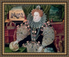 Portrait Framed Prints - Elizabeth I Armada Portrait by George Gower