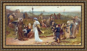 Sundown Framed Paintings - Gilbert A Beckets Troth The Saracen Maiden Entering London At Sundow by George John Pinwell
