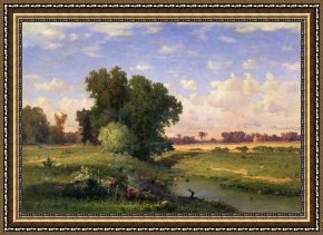 Newburyport Meadows Framed Prints - Hackensack Meadows - Sunset by George Snr Inness