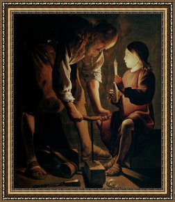 Joseph Framed Prints - Saint Joseph the Carpenter by Georges de la Tour