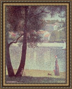 Seine Framed Paintings - The Seine at Courbevoie by Georges Pierre Seurat