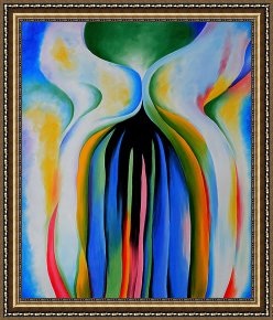 The Inferno, Canto 8, Lines 2729 Soon As Both Embark Framed Prints - Gray Line with Black Blue And Yellow by Georgia O'keeffe