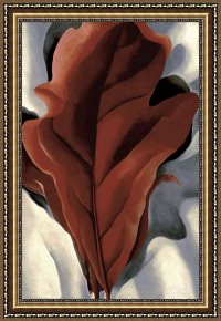 Leaves Framed Paintings - Large Dark Red Leaves on White by Georgia O'keeffe