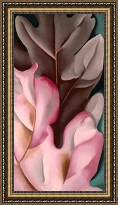 Leaves Framed Paintings - Oak Leaves Pink And Grey by Georgia O'keeffe