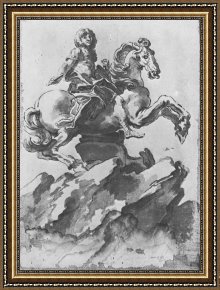 Lorenzo Framed Prints - Design for The Equestrian Monument of Louis Xiv by Gian Lorenzo Bernini