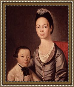 Mr And Mrs a Mosselman And Their Two Daughters Framed Paintings - Mrs. Aaron Lopez and her son Joshua by  Gilbert Stuart
