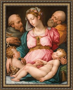 Holy Family with The Infant Saint John The Baptist And Saint Francis Framed Paintings - Holy Family With The Infant Saint John The Baptist And Saint Francis by Giorgio Vasari
