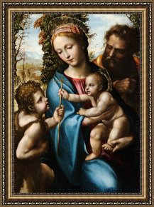 Holy Family with The Infant Saint John The Baptist And Saint Francis Framed Paintings - Holy Family with Young Saint John by Giovanni Antonio Bazzi known as 