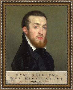 Bust Framed Prints - Bust Portrait of a Young Man with an Inscription by Giovanni Battista Moroni