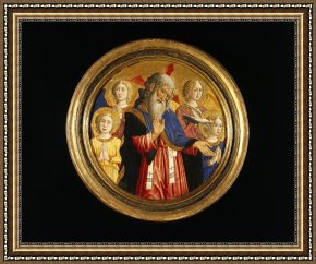 Disputation of The Holy Sacrament (la Disputa) [detail 10a] Framed Prints - God The Father with Four Angels And The Dove of The Holy Spirit by Giovanni Francesco da Rimini