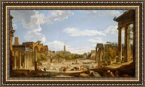 View of Delft Framed Paintings - View of the Roman Forum by Giovanni Paolo Panini