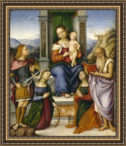 Catherine (b.1966) (contemporary Artist) Framed Prints - The Virgin And Child Enthroned with Saints Michael, Catherine of Alexandria, Cecilia, And Jerome by Girolamo Marchesi