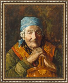 Woman with Cello Framed Prints - An Old Woman (study) by Girolamo Nerli