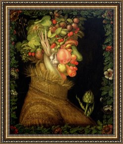 Carving The Name of Jesse Owens Into The Champions Plinth at The 1936 Summer Olympics in Berlin Framed Paintings - Summer by Giuseppe Arcimboldo