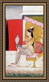 Lady Framed Prints - Lady with a Hawk by Guler School