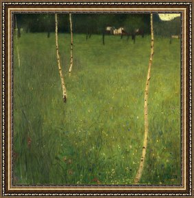 Tree Framed Prints - Farmhouse with Birch Trees by Gustav Klimt
