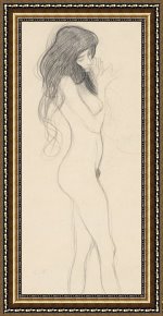 Nudes Framed Paintings - Female Nude Standing Drawing by Gustav Klimt