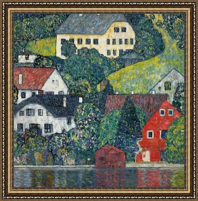 House Framed Prints - Houses At Unterach On The Attersee by Gustav Klimt