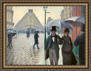 Gustave Framed Prints - Paris Street Rainy Day by Gustave Caillebotte