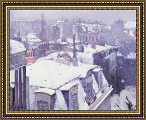 Gustave Framed Prints - Roofs under Snow by Gustave Caillebotte