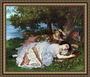 Gustave Framed Prints - Girls on the Banks of the Seine by Gustave Courbet