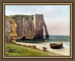 Gustave Framed Prints - The Cliffs at Etretat by Gustave Courbet