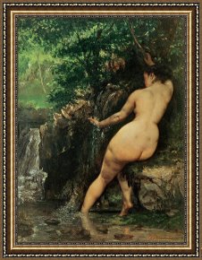 Gustave Framed Prints - The Source or Bather at the Source by Gustave Courbet