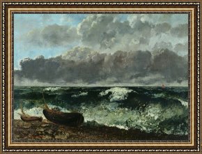 Gustave Framed Prints - The Stormy Sea by Gustave Courbet