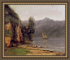Gustave Framed Prints - Vue du Lac Leman by Gustave Courbet