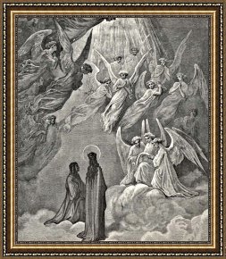 Tower of Babel Bible Illustration Framed Paintings - Angels In Heaven Dante's Divine Comedy Illustration by Gustave Dore